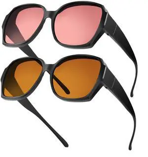 R.F.YFQH 2 Pack Indoor Fluorescent-41 Rose & Outdoor Fluorescent-60 Brown Tinted Fit Over Blue Light Blocking Glasses for Migraine, Light Sensitivity, Photophobia & LED Gaming Computer Glare JF7202