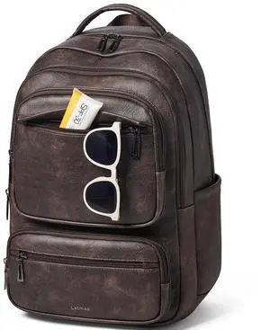 LATMAP 43L Backpack Purse For Women Leather Shoulder Diaper Bookbag Tote 17 16 15.6 Inch Laptop Bag Handbags For Travel Work College Large Coffee Color