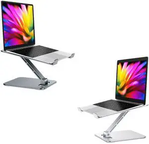 RIWUCT Foldable Laptop Stand, Height Adjustable Ergonomic Computer Stand for Desk, Aluminum Portable Laptop Riser Holder Mount Compatible with MacBook Pro Air, HP, Dell 10-16"(Silver+Gray)