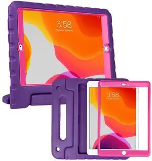 HDE Case for iPad 9th Generation 10.2 inch for Kids with Built-in Screen Protector Shockproof Cover with Handle Stand fits 2021 9th Gen, 2020 8th, 2019 7th Models Purple