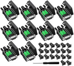 YIOVVOM DB9 Breakout Connector, Female 9 pin RS232 connectors, Solderless D-SUB RS485 Serial Adapter Module Board with Screw Terminals, Case, Long Bolts 10 PCS