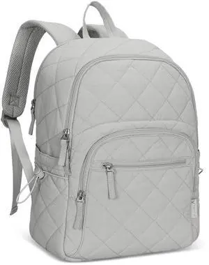 Hynes Eagle Travel Laptop Backpack Quilted College Backpack for Women Puffer Casual Daypack Personal Item Bag for 16 Inch Light Grey