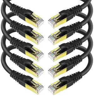KASIMO CAT 8 Ethernet Cable 1 Feet, 10 Pack Black Shielded SFTP Internet Network Patch Cord, Heavy Duty High Speed LAN Cables w Gold Plated RJ45 Connector Professional for Router, Modem, Gaming