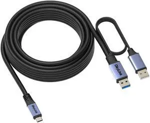 OkyLink Active USB 3.0/3.2 Gen1 A to C Data Cable 32ft/10M  High-Speed 5Gbps, Signal Amplifier, Optional Power, Long-Distance Cable for VR, SSD, Docking Station, Printer
