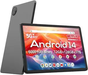 DigiLand Android Tablet, 10.1" Android 14 Tablets with G80 Octa-Core, 12GB+128GB Storage, 6000mAh Battery, Dual Camera, IPS HD Touchscreen, BT 5.0 - Gray