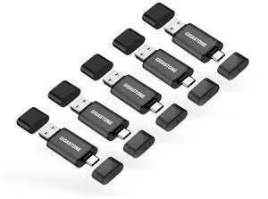 GIGASTONE 128GB Dual Flash Drive (5 Pack) Z40 USB 3.2 Gen 1, 2-in-1 Type-A & Type-C, 100MB/s Ultra Fast, Head Cap Design, Plug & Play for Smartphone/PC/Mac/TV/Car Audio, USB 2.0/3.0/3.1 Compatible