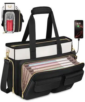 Ytonet Teacher Bag for Women, 15.6 Inch Teacher Tote Bag with Laptop Protective & Accordion File Pockets, Laptop Tote Work Bags Nurse Bags Professional Briefcase for Office, Business, College, Nursing