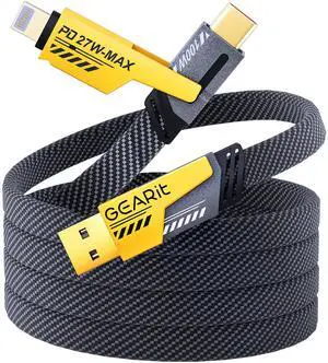 GEARit 100W 4-in-1 Charging Cable - Fast-Charging Flat (4.6 Feet) USB-C to USB-C Cable with USB-A & Lightning Connectors - Universal Multi Device Cord - Compatible with iPhone, MacBook Pro 4.6ft