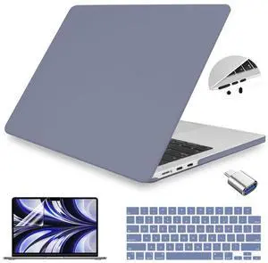 Teryeefi Case for MacBook Air 13.6 Inch Model M4 M3 M2 A3240/A3113/A2681 Model (2022 2023 2024 Release), Laptop Hard Case+USB 3 Adapter+Keyboard Cover for MacBook Air 13", Cream Lavender Gray