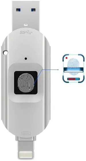 Gousido for iPhone USB3.0 Encrypted Drive Drive External Storage Fingerprint Encryption USB Flash Drive for iPhone/iPad/iPadmini/Mac/PC USB3.0 Flash Drive 64GB