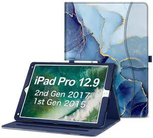 Fintie Multi-Angle Case, 2017/2015 iPad Pro 12.9 inch (Old Model) 1st & 2nd Gen Case - [Corner Protection] Folio Stand Cover with Pencil Holder & Pocket, Auto Wake/Sleep, Ocean Marble