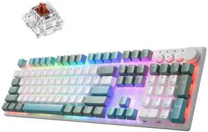 iRocks K74R Wireless RGB Illuminated Mechanical Gaming Keyboard, Hot-Swappable Switches, Easy-Clean Floating Design, PBT 107 Keys NKRO, Detachable USB-C Cable - Island Blue (Brown Switches)