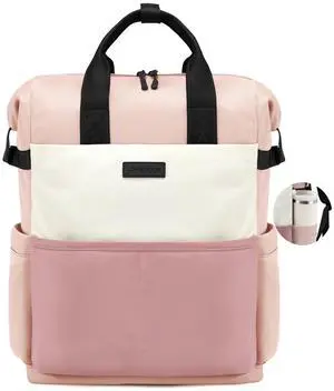 LOVEVOOK Laptop Backpack for Women, 15.6 Inch Work Travel Backpack Purse for School College Bookbag for Teen Girls Cute Computer Bag for Teacher Nurse Business, Pink-Beige