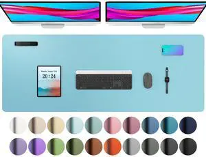 Aothia Large PU Leather Desk Pad Protector  Non-Slip Mouse Pad & Writing Mat for Office/Home, Waterproof, Easy to Clean (48" x 17", Blue Topaz)