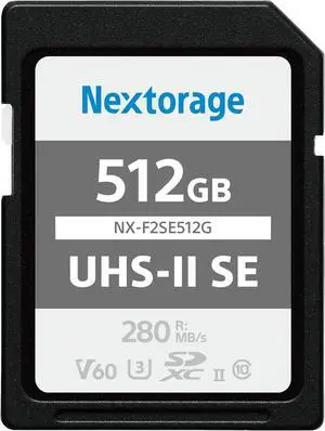 Nextorage 512GB SDXC UHS-II V60 Japanese Brand Max. Write Speed 100MB/s Max. Read Speed 280MB/s 4K Recording NX-F2SE512G/INE SD Card Memory for Camera