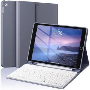 SZPSGC for iPad 9th 8th 7th Generation Case with Keyboard 10.2 Inch, Detachable Wireless Folio Keyboard Cover with Pencil Holder, iPad 10.2 Inch 2021/2020/2019 Model, Purple