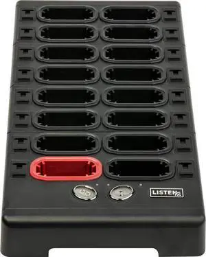 Listen Technologies LA-480-01 Docking Station 16; Charges, Stores, and Programs Up to 16 ListenTALK Transceivers; Each Charging Slot Securely Locks and Holds Units