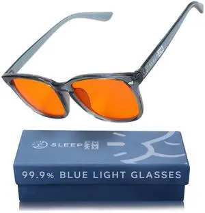 Sleep ZM Blue Light Blocking Glasses for Women + Men - Better Sleep + Anti Eye Strain Protection - Computer Screens & Gaming - Translucent Blue Wayfarer- 99% Night-time Amber Lens