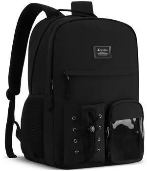 KROSIAS Backpack for School Teens Boys and Girls, Black Backpack for Men and Women College Bookbag Travel Laptop Back Pack Fits 15.6 Inch Laptop