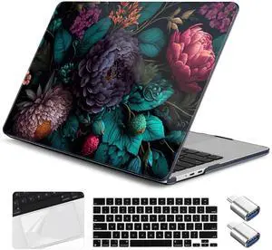 Yebiseven for M1 MacBook Air 13 inch Case 2021 2020 2019 2018 Model A2337/A2179/A1932, Laptop Hard Shell Case with Keyboard Cover & Trackpad Protector & 2 OTG Adapters, Vibrant Flower
