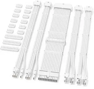Sirlyr PSU Cable Extension Kit,Bright White Sleeved PC Cables Extensions,24Pin ATX x1 8Pin EPS x2 8 Pin PCI-E x2,Gold-Plated Pins for GPU Power Supply with Pre-Install Cable Combs,5 Kits