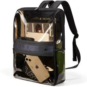 HIMZ WARRIOR Clear Backpack Heavy Duty with Detachable 14 Laptop Bag Sleeve Transparent Back Packs Stadium Tinted PVC Adults Black S (Box Gift)