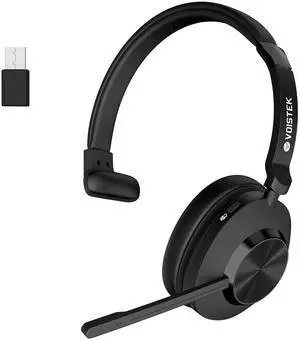 Voistek Wireless Headset, Bluetooth Headset with Noise Cancelling Microphone for PC,Single Ear Headphones with USB Dongle & Mute Button for Office Work, Video Meeting,Cell Phones, Computer