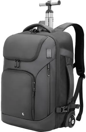 SWICKY RICOOI Rolling Backpack,17.3inch Laptop Backpack with Wheels,Water Resistant Carry on Luggage with USB C Ports, Wheeled Backpack Suitcase for Men Women Adults to Travel