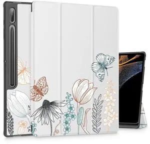 Tuiklol Tablet Case for Samsung Tab S10 Ultra (2024 Release) / Tab S9 Ultra 14.6 Inch (2023 Release), Built-on Pencil Holder Slim Hard Shell Case Trifold Stand Cover Auto Wake/Sleep, Vector Flower