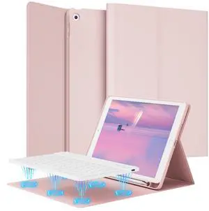 SQQSOOZ Keyboard Case for iPad 10.2 Inch 2021/2020/2019 (9th/8th/7th) Model with Pencil Holder, Wireless Detachable Keyboard, Slim Tablet Cover with Soft TPU Back, Auto Wake/Sleep, Pink