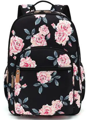 H HIKKER-LINK Womens Floral Laptop Backpack College Shoulder Bag Travel Hiking Daypack