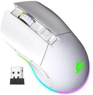 KLIM Blaze Rechargeable Wireless Gaming Mouse RGB + High-Precision Sensor & Long-Lasting Battery + 7 Customizable Buttons + Up to 10000 DPI + Wired and Wireless Mouse for PC Mac PS4 PS5 New - White