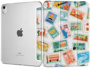 DONGKE for iPad 11th Generation Case 11 Inch 2025 (A16 Chip) & iPad 10th Generation 10.9 Inch 2022, Slim Foldable Stand Hard PC Translucent Back Shell Smart Cover - [Auto Wake/Sleep] - Post Stamps