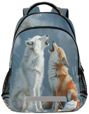 Arctic Wolf and Fox Backpacks Travel Laptop Daypack School Book Bag for Men Women Teens Kids