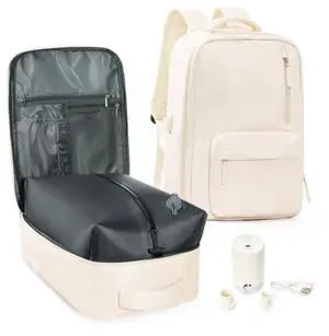 Vacuum Seal Backpack for Travel with Air Pump Vacpack Carry on Flight Approved Compression Daypack Laptop Space Saver Bags Storage with Vacuum System 18x14x8 inches Travel Bag Women Men Beige