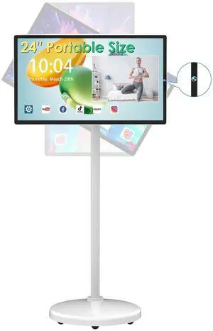 eLinkSmart 24-Inch Portable TV with Incell Touch Screen, Android13 OS 8-Core CPU + 6GB RAM + 128GB Storage, 1080P TV on Wheels 60Hz Refresh Rate, Built-in Battery, Full Swivel Rotation