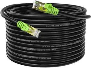 Outdoor Cat 7 Ethernet Cable 65ft, 26AWG Heavy-Duty Cat7 Networking Cord Patch Cable RJ45 Transmission Speed 10GbpsTransmission Bandwidth 600Mhz LAN Wire Cable SFTP Waterproof Direct Burial