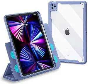 ABEIFAN iPad Pro 12.9 inch 6th 2022/5th 2021 Gen Case with Clear Acrylic Inner and Magnetic Detachable Folio Front Cover for 12.9 Inch 2020 4th Gen/2018 3rd Auto Sleep/Wake Pencil Holder Purple