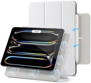 ESR for iPad Pro 11 Inch Case (M5/M4) 2025/2024, Strong Magnetic Attachment, Slim Trifold Stand Case, Supports Pencil Pro and Pencil(USB-C), Tough Protection, Auto Sleep/Wake, Rebound Series, White