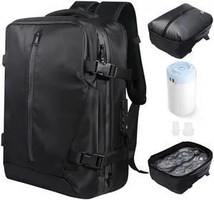 EASY SPEED Vacuum Backpack Travel,60L Exapandable Air Compression System,Water Resistant & TSA Anti Theft,Strong Sealing,Available for boarding, Ideal for Travel/Laptop, Black(Vacuum Pump Included)