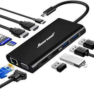 Hiearcool USB C Laptop Docking Station, 11-in-1 Type C Hub Multiport Adapter Dongle, USB C Dock with Dual HDMI VGA 100W PD Charging Gigabit Ethernet for Dell HP Lenovo Windows Laptops