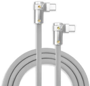 chubbycable FlexElbow 90 Degree 240W Fast Charging Cable Right Angle USB C Cable Silicone Charging Cord Compatible with iPhone 17-15 Series iPad, Gray, Double Elbow Type C to Type C, 0.32FT