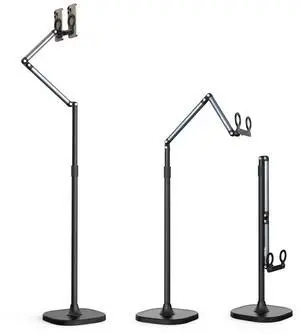 Heavy Duty Tablet Floor Stand with Magnetic & Dual-Position Bracket  Adjustable Height 13-59 Inch, 7.7 lb Stable Base for Multi-Device Live Streaming, Video Calls Zoom/FaceTime (iPhone/Android)