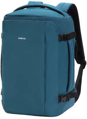 ECOHUB 40L Carry-On Travel Backpack, TSA-Friendly, Anti-Theft Water-Resistant Lightweight with 17.3 Laptop Compartment, Durable PFAS-Free Rucksack, Green