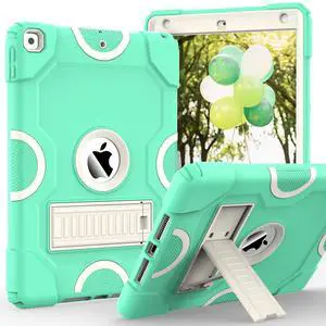 ZoneFoker for iPad 9th Generation Case, iPad 8th 7th Generation Case, iPad 10.2 Inch 2021/2020/2019 Case, Heavy Duty Rugged Shockproof Protective Cover with Kickstand for Kids (Green)