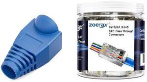 ZOERAX 100-Pack RJ45 Cat6 Pass Through Connector Shielded and 100-Pack Rj45 Strain Relief Boots