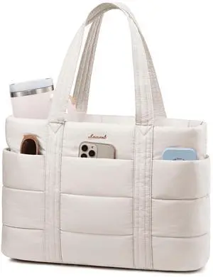 LOVEVOOK Tote Bag for Women, Large Puffer Work Tote Bag for 15.6 Inch Laptop, Lightweight Travel Tote with Zipper Gifts for Women