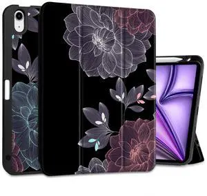 DONGKE for iPad Air 11 Inch Case M3 2025 / M2 2024 & iPad Air 5th 2022 / 4th Generation 2020 10.9 Inch, Ultra Thin Soft TPU Back Cover with Pencil Holder Support Auto Wake/Sleep, Elegant Flowers