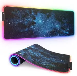 ITNRSIIET RGB Gaming Mouse Pad, Full Desk XL Extended Large Gaming Mousepad, 12 Lighting Modes, 30% Thicker, Big LED Desk Mat for Keyboard Computer Men Gamers Esport Pros, 32" x 12", Blue Starry Sky