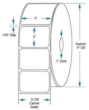 800530-205 Compatible KENCO® Brand 3 inch x 2 inch with perf Direct Thermal Labels to fit Eltron or Zebra Printers. 1 in. Core, 735 Labels Per Roll, 12 Rolls Per Case